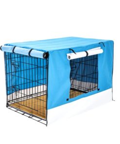 Wire Dog Cage Crate 36in with Tray + Cushion Mat + BLUE Cover Combo