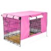 Wire Dog Cage Crate 48in with Tray + Cushion Mat + PINK Cover Combo
