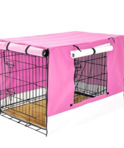 Wire Dog Cage Crate 48in with Tray + Cushion Mat + PINK Cover Combo