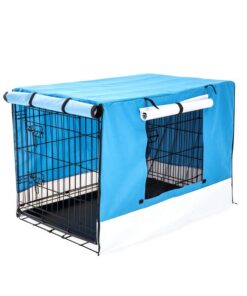 Wire Dog Cage Foldable Crate Kennel 30in with Tray + BLUE Cover Combo