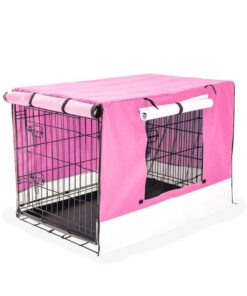 Wire Dog Cage Foldable Crate Kennel 30in with Tray + PINK Cover Combo