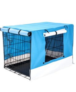 Wire Dog Cage Foldable Crate Kennel 36in with Tray + BLUE Cover Combo