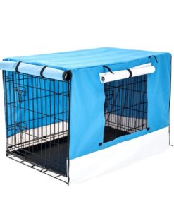 Wire Dog Cage Foldable Crate Kennel 42in with Tray + BLUE Cover Combo
