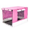 Wire Dog Cage Foldable Crate Kennel 48in with Tray + PINK Cover Combo