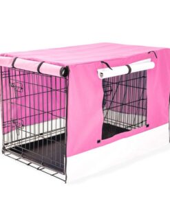 Wire Dog Cage Foldable Crate Kennel 48in with Tray + PINK Cover Combo