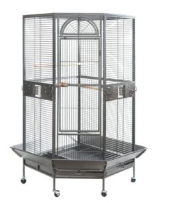 YES4PETS 161 cm XL Corner Bird Cage Pet Parrot Aviary Perch Castor Wheel Stand Black Silver