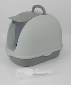 YES4PETS Portable Hooded Cat Toilet Litter Box Tray House with Scoop and Grid Tray Grey