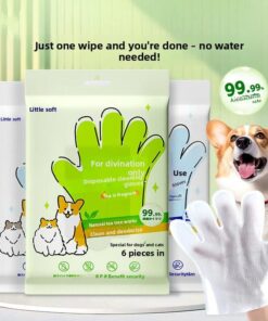pet products -free cleaning gloves for dog bathing and deodorizing, cat dry cleaning wet wipes supplies, two packs.