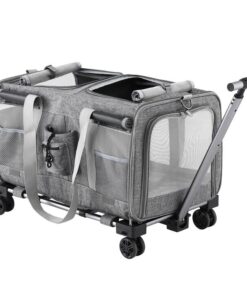 i.Pet Pet Carrier Swivel Wheels Foldable Cat Dog Trolley Stroller Travel Bag Grey