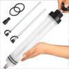 500cc Manual Fluid Extractor Pump - Leak-Free Oil Changer with Dual Rubber Rings, 16-Inch Carbon Steel Shaft, and Two 8-Inch Hoses - Ideal for Brake,