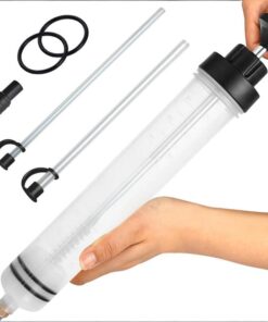 500cc Manual Fluid Extractor Pump - Leak-Free Oil Changer with Dual Rubber Rings, 16-Inch Carbon Steel Shaft, and Two 8-Inch Hoses - Ideal for Brake,