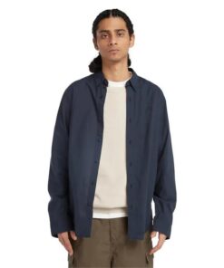 Long Sleeve Solid Poplin Shirt Navy