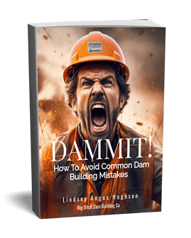 Construction worker shouting with safety helmet, dam building site in background.