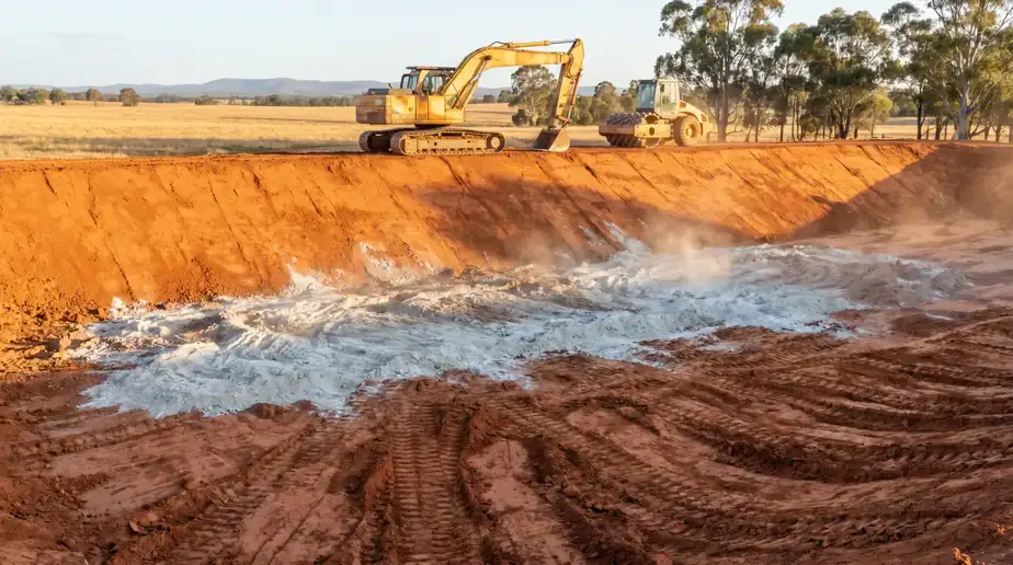 Excavators working on a large water management project at Big Ditch Aquatecture.