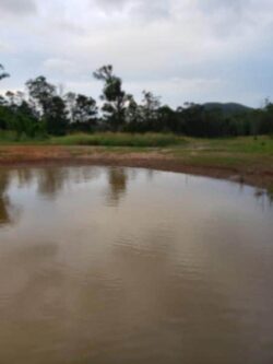 Excavation site at a dam construction project by Big Ditch Dam Building Company.