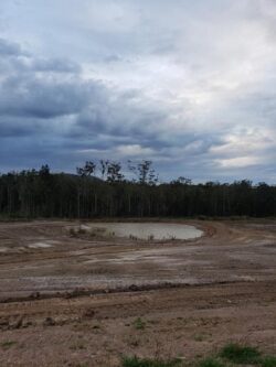 Construction site with dam in progress, Big Ditch Dam Building Company.