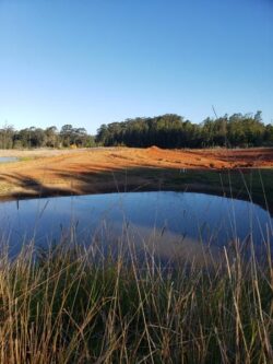 Heavy-duty dam construction by Big Ditch Dam Building Company at a scenic outdoor location.